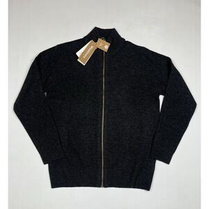 Woolovers Lincoln Cardigan Sweater Mens Medium Charcoal Gray Pure Lambswool Zip